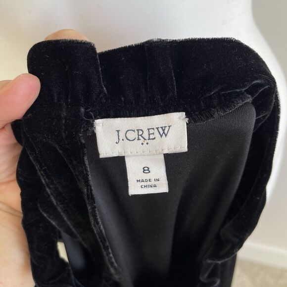 J Crew Sz 8 Black Velvet Tiered Midi Dress Ruffle Neck & Sleeve Stretch Pockets - Picture 13 of 13